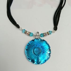 Necklace Fused Glass blue Color